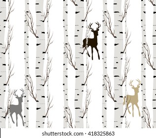 Birch Tree,deer.seamless Pattern.vector.fabric