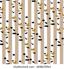 Birch trees and bracket fungi seamless vector pattern. Nature themed surface print design for fabrics, stationery, scrapbook paper, gift wrap, textiles, home decor, and packaging.