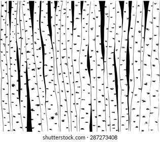 Birch trees hand-drawn illustration. Vector. Use for wallpaper, pattern fills, web page background.