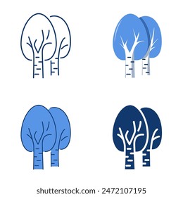 Birch trees icon set in flat and line style. Vector illustration.