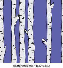 Birch trees lite seamless pattern on blue background. Seamless, repeat vector illustration surface pattern design