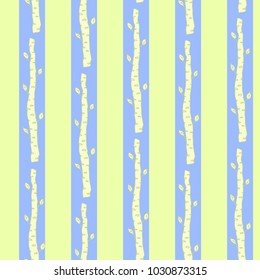 Birch trees seamless pattern on lines background.