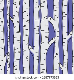 Birch trees seamless pattern on blue background. Seamless, repeat vector illustration surface pattern design