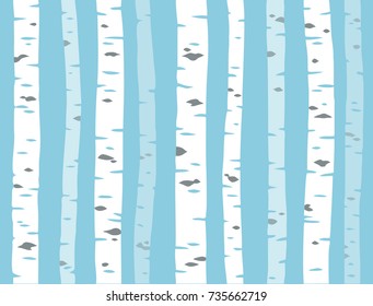 Birch trees seamless pattern on blue background.