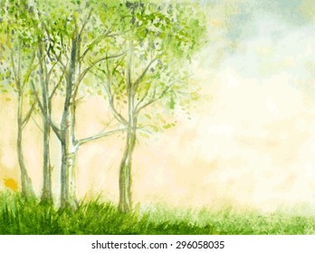 Birch Trees Watercolor Vector Illustration. Abstract Nature Background