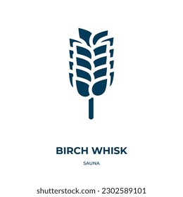 Birch Whisk Vektorsymbol. BirkenWhisk, Spa, mit Hygrometern gefüllte Symbole aus dem flachen Saunakonzept. Einzeln schwarzes Symbol, Vektorgrafik-Symbol-Element für Webdesign und mobile Apps