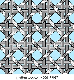 Birchbark Basketwork Seamless pattern. 
Black and white on transparent background (blue is an example of your background). 