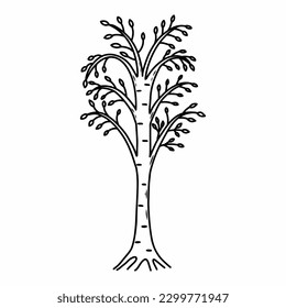 Árbol estilo garabato. Ilustración vectorial en un fondo blanco.
