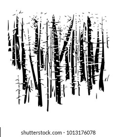 birchwood, vector, black-and-white computer graphics, drawing a feather, a picturesque sketch, EPS, a background for wall-paper both for printing and on fabric. Winter