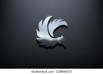 Bird 3D Logo Design, Shiny Mockup Logo with Textured Wall. Realistic Vector