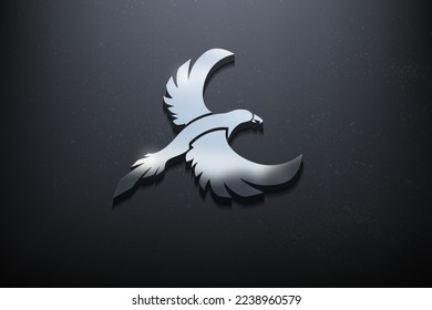 Bird 3D Logo Design, Shiny Mockup Logo with Textured Wall. Realistic Vector