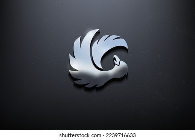 Bird 3D Logo Design, Shiny Mockup Logo with Textured Wall. Realistic Vector