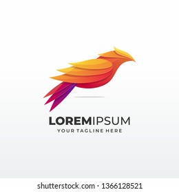 Bird abstract concepts,in bright gradient colors - phoenix birds and fire icons. Vector abstract material design style Logotype symbols