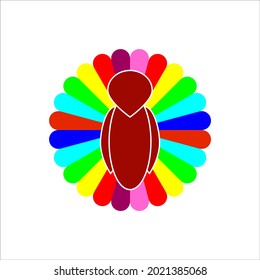 Logo creativo abstracto de pájaro con cola de abertura y plumas coloridas de diferentes colores. Ilustración vectorial.