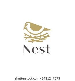 Bird and Abstract Nest Logo Design Template	