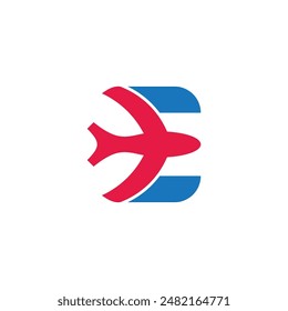 bird air plane fast fly letter e colorful logo vector 