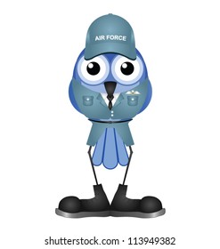 Bird airman in uniform isolated on white background