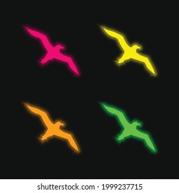 Ave Albatros Forma de vuelo de cuatro colores brillante neón icono vector
