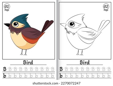 Bird Alphabet ABC Coloring Page B. Cute Cartoon Bird Isolated on a White Background Coloring Page