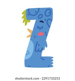 Bird alphabet Z capital letter. Blue consonant letter with eyes, beak and wings cute cartoon vector illustration