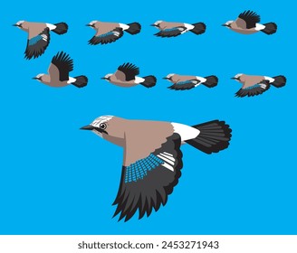 Vogelanimationssequenz Eurasian Jay Flying Cartoon Vektorgrafik