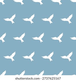 bird animal hand drawn seamless pattern on blue background