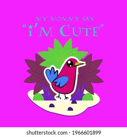 bird animal illustration with text i'm cute for kids background