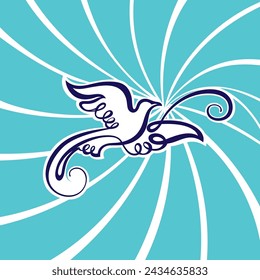 Bird animal shape with floral seamless pattern. Contemporary art flat cartoon background, simple bird flying 