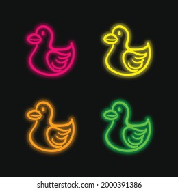 Bird Animal Shape Toy four color glowing neon vector icon