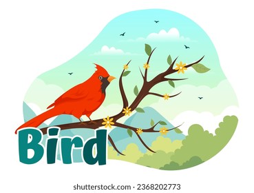 Bird Animal Vector Illustration with Birds on Tree Roots and Sky as Background in Flat Cartoon Style Design Template