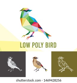 BIRD ANIMALS LOW POLY LOGO ICON SYMBOL SET. TRIANGLE GEOMETRIC POLYGON