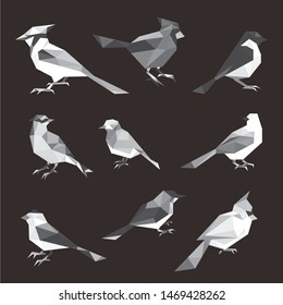 BIRD ANIMALS LOW POLY LOGO ICON SYMBOL SET. TRIANGLE GEOMETRIC POLYGON