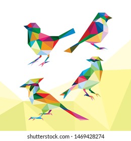 BIRD ANIMALS LOW POLY LOGO ICON SYMBOL SET. TRIANGLE GEOMETRIC POLYGON