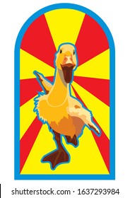 Bird in the arch, happy duckling, duck rays of the sun