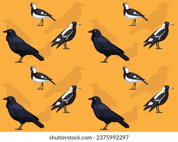 Bird Australian Raven Magpie Lark Cartoon Cute Seamless Wallpaper Background