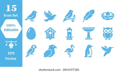 Bird and avian species vector icon collection with birdhouse flamingo wildlife