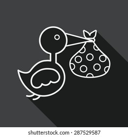 bird and baby flat icon with long shadow, line icon