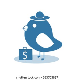 Bird with bag of money dollar and hat vector illustration 
