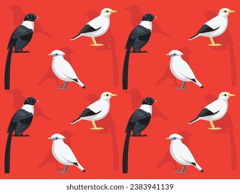 Bird Bali Myna Cartoon Cute Seamless Wallpaper Background