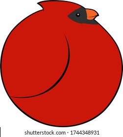 Bird Ball: Cardinal, male.  A very round cartoon style drawing of a happy red bird.