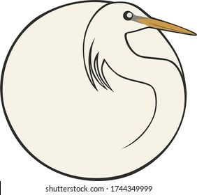 Bird Ball: Chinese Egret, Egretta eulophotes.  A round cartoon drawing of this vulnerable East Asian bird species.