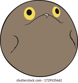 Bird ball: Great Potoo.  A round cartoon Nyctibius grandius with huge yellow eyes, looking a bit goofy. 