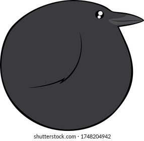 Bird Ball: North American Crow.  A round, cartoon style common black corvid with shiny eyes and a friendly expression from a side view.  Vector art on a transparent background.