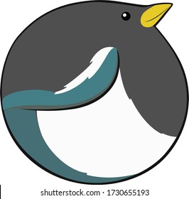 Bird Ball: Yellow-billed magpie, Pica nuttalli.  A colorful member of the crow family drawn as a very round shape.