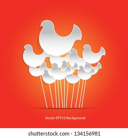 Bird Balloons on Orange Background. Vector.