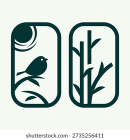 Pájaro y árbol de bambú icono