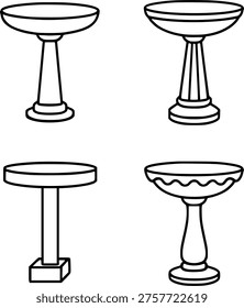 Bird bath illustration icon set, in outline design