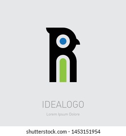 Bird with beak and crest. R and I initial logo. RI initial monogram logotype. IR - Vector design element or icon looks like bird.