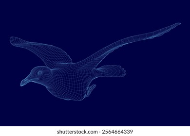 Bird with a beak is flying in the sky, surrounded by a blue background. The bird appears to be in motion, soaring through the air with grace and freedom