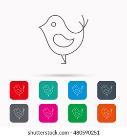 Bird with beak icon. Cute small fowl symbol. Social media concept sign. Linear icons in squares on white background. Flat web symbols. Vector
